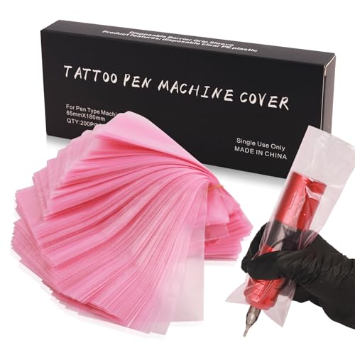 Tattoo Pen Covers Disposable Sleeves 200Pcs Pink Machine Covers 2.5x7.1inch Large Size Fits Most Rotary Machines Durable Plastic Protection