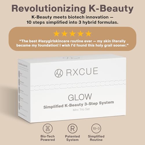 Simplified 3-Step K-Beauty Kit, Travel Size Korean Skincare Set, Rxcue Glow Patented 10-in-3 System for Glass Skin, TSA Approved, Korean Skin Care Travel Set, Skincare Kits & Gift Set, 1.01 fl oz ea