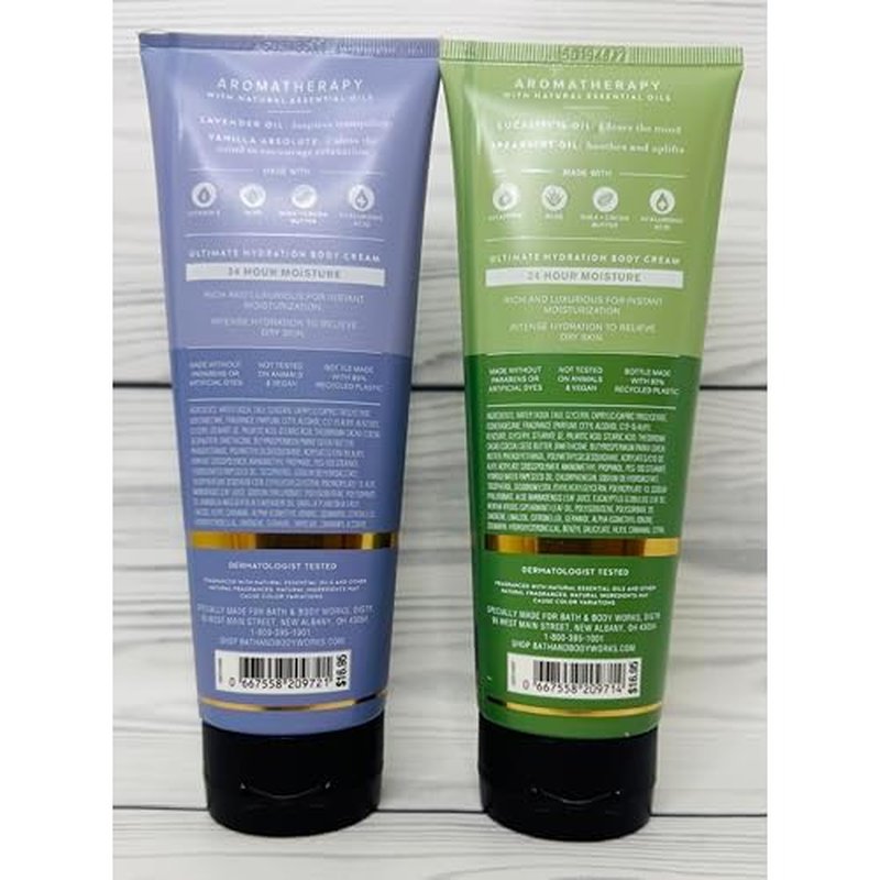Bath & Body Works Aromatherapy Eucalyptus Spearmint and Lavender Vanilla Ultimate Hydration Body Cream 8 Ounces Pack of 2