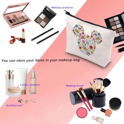 KUIYAI Flower And Garden Festival Makeup Bag Epcot Festival Toiletry Bag Floral Mouse Head Gift Kingdom Family Trip Gift (MouseFlowerMup)