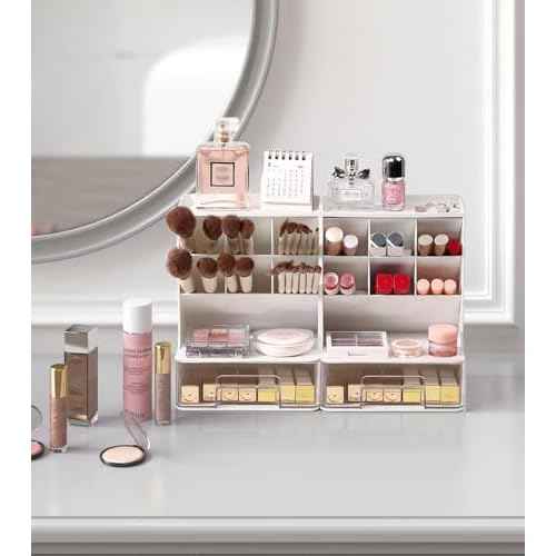 Make Up Organizers and Storage 2 Pack, Acrylic Cosmetic Organizer for Vanity Countertop Bathroom Room, Makeup Brush Holder, Makeover Stuff for Girls