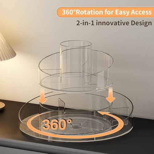 360¡Æ Rotating Makeup Organizer - Cosmetic Skincare Organizers Wish Brush Holder, Large Capacity Cosmetic Display Case for Vanity, Bathroom Countertop (Clear)