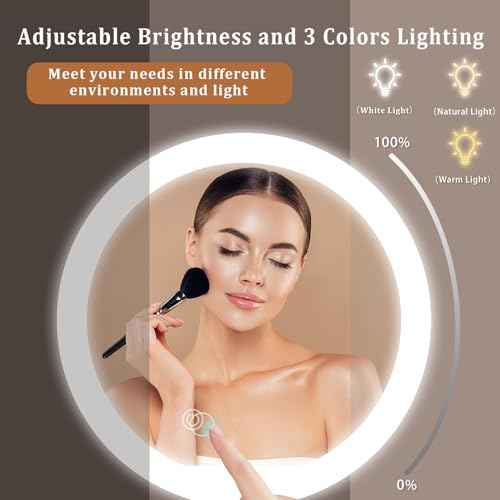 9in Makeup Mirror with Lights, 3x/20x 5000mAh Rechargeable Lighted Makeup Mirror with Magnification, 360¡Æ Rotate Magnifying Mirror,3 Color,Dimmable up,3800lux,80 LEDs,No Height Adjustment,Silvery