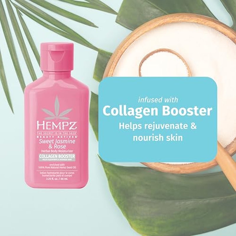 Hempz Mini Collagen-Infused Jasmine & Rose Body Moisturizer, 2.25 oz - Paraben-Free, Vegan, Cruelty-Free