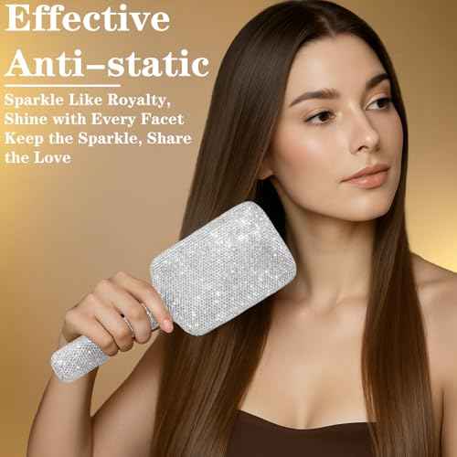 Curly Hair Brush, Luxury Rhinestone Detangling Brush, Stylish Bling Paddle Brushes for Women's All Hair Types
