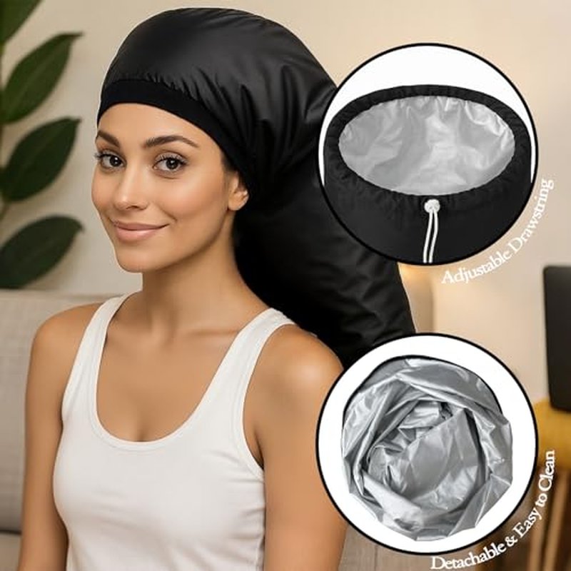 VICARKO Steamer Cap for Deep Conditioning - Extended Hood with 10 Heat Levels, 3 Timers, Portable Thermal Treatment for Natural Curly Hair, Black
