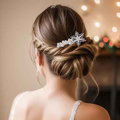EVER FAITH Crystal Simulated Pearl Winter Snowflake Hair Side Comb Clear Silver-Tone