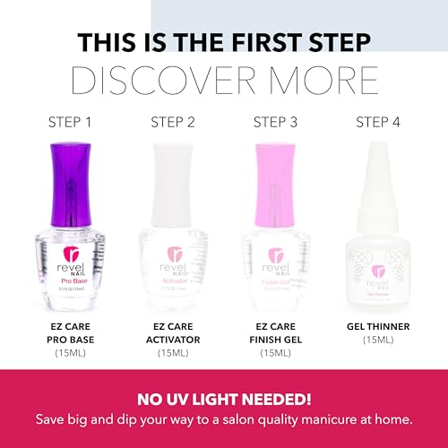 Revel Nail Dip Powder Pro Base Coat - Base Liquid for Dip Nails, Step 1 for Long-Lasting Dip Nail Color, Chip & Crack Resistant, No UV Lamp, DIY Manicure For Strong Healthy Nails, 0.5 oz