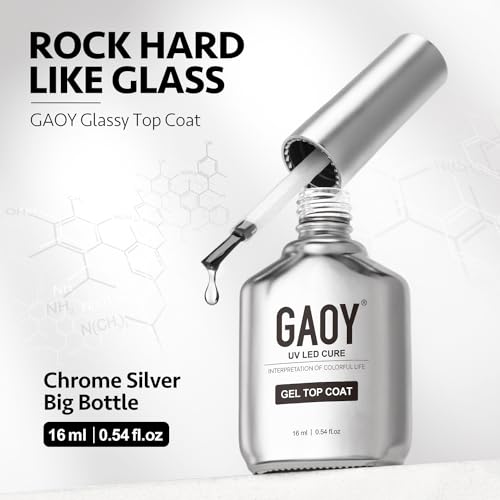 GAOY 2 Pcs 16ml No Wipe Gel Top Coat, Glassy Clear Gel Top Coat, High Gloss Finish for UV Light Cure Nail Polish