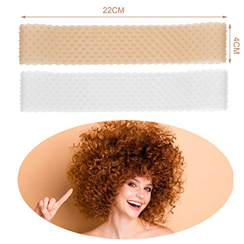 WILLBOND 4 Pieces Nylon Wig Caps and Silicone Wig Grip Band for Lace Front Set for Women Human Hair Seamless Non-slip Headband Stretchy Adjustable for White Women (White and Light Brown, Skin Color)
