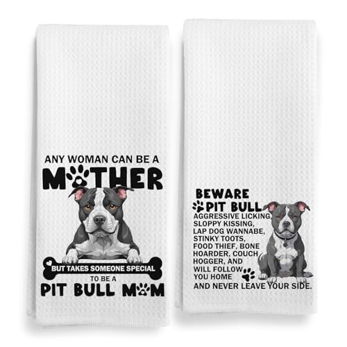 Pitbull Kitchen Towels Set - Decorative Hand Dish Tea Towels for Women, Mom Gifts - Beware Dog Design 16x24 Inch
