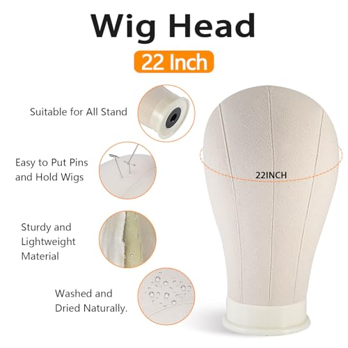 Wig Stand with Head, Adjustable Wig Head Stand, Canvas Wig Head Stand with Mannequin Head with Clamp Stand, Manikin Head Set for Wigs Cosmetology
