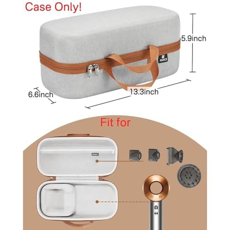 RAIACE Hard Storage Case Compatible with dyson Hair Dryer, Travel Carrying Bag. (for sale is case only). - Gray(Gray Lining)