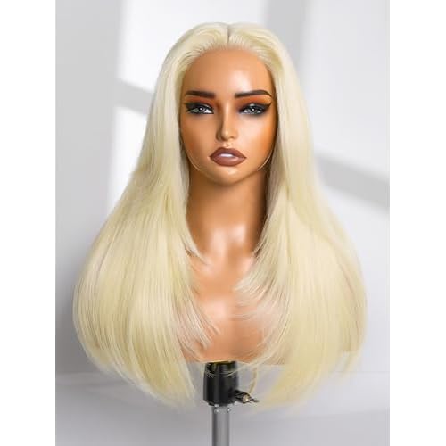 GORGIUS 613 Blonde Layered Wig Glueless Straight Synthetic Lace Front Wigs Pre Cut Pre Plucked Hairline 22 Inch