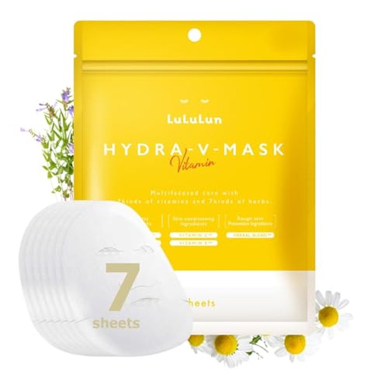 Lululun 7 Sheet Vitamin C Face Masks Skincare for Women & Men, Daily Face Mask Sheet for Pore Firming & Dull Skin, Facial Mask Sheet with 7 Herbs, Japanese Face Masks with 7+1 Vitamns Complex, HYDRA V