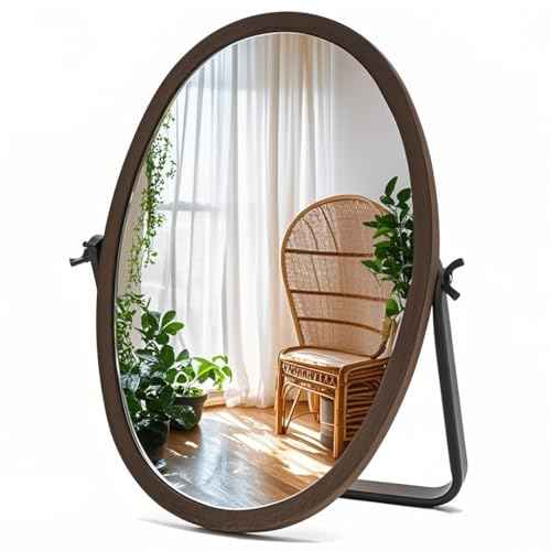 Vanity Table Makeup Mirror-Desk Small Standing Vintage Mirrors 360¡Æ Adjustable Rotation, Bronze Wood Framed for Dressing Table,Bedroom, Bathroom,Tabletop,Antique,Desktop 11.8'' x 7.8''