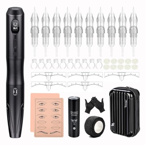 BIOMASER S20 Tattoo Gun Wireless Permanent Makeup Machine kit 10pcs Cartridges Needles for Eyebrow Lip Eyeliner Ombre Powder Brows Microshading Supplies