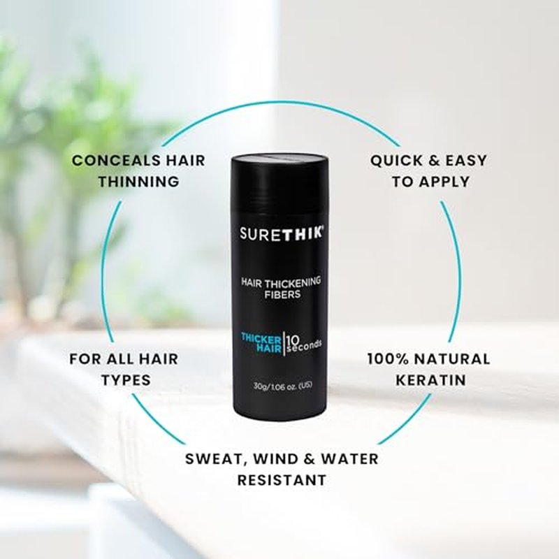 SURETHIK Hair Fibers, 30g (Dark Brown), Fills Thinning Hair for Visibly Fuller Look, Conceals Bald Spots, Natural Look, For Men & Women