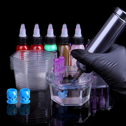 20PCS Hive Cups Disposable Tattoo Cartridge Needle Cup Holder Transparent Tattoo Needle Holder Plastic Ink Rinse Cups Stand Tattoo Cartridge Tray (Hexagon)