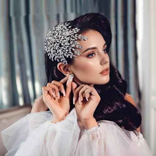 HONGMEI Bridal Rhinestone Headpiece for Wedding£¬Leaf Crystal Hair Pieces Bride Side Headpieces Wedding Hair Accessories for Women(Silver)