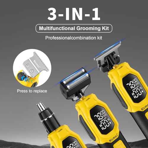 KEMEI Professional 3-in-1 Complete Grooming Tools for Men, Cordless Beard Trimmer, Electric Facial, Ear & Nose Trimmer, Rechargeable Hair Clippers, Gifts for Men