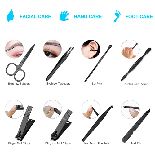 8 PCS Premium Manicure Set, AULLUA Nail Clippers, Professional Grooming Gift Kit, Pedicure Kit, Stainless Steel Facial, Cuticle, Nail Care Tools with Luxurious Portable Travel Case, for Men & Women