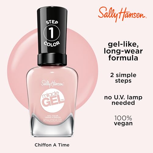 Sally Hansen Miracle Gel Salon Quality Nail Polish | Gel-Like Formula, Two-Step System, No UV Light Needed, Long Lasting | Semi-opaque | 248 Once Chiffon A Time | Light Neutral Pink Nail Polish