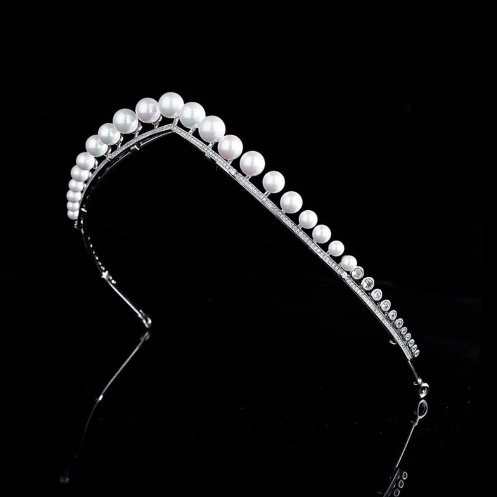 QXMYOO Fairy Pearl Tiara for Women Cubic Zirconia Simple Crystal Princess Crown Pearls Wedding Headband Prom Party Quinceanera Birthday Headpieces Bridal Hair Accessories HB122