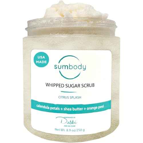 Sumbody USA Citrus Shea Sugar Body Scrub Vitamin C (9oz) Moisturizing Exfoliating Body Foot Hand Scrub Hydrating Nourishing Bath Essential Scrubs Women Teens Gift Self Care Vegan