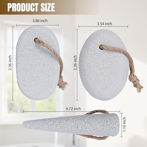 Pumice Stone for Feet Dead Skin Removal - 3-Pack Natural Volcanic Pumice Stone Set (Round, Oval, Cone) with Hanging Rope & Travel Box | Hard Skin & Callus Remover for Heels, Toes,