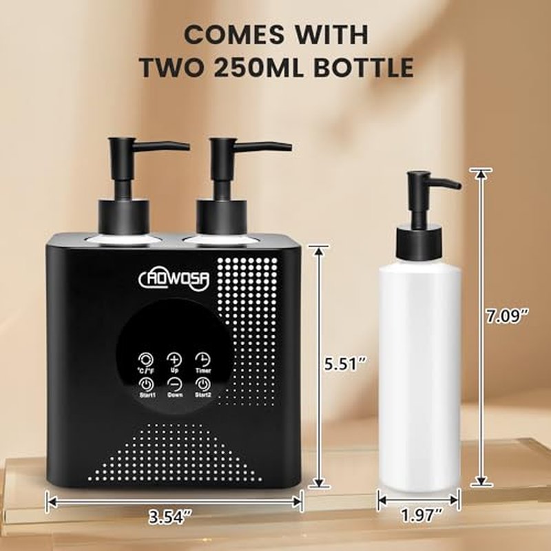 Massage Oil Warmer Double Bottle Professional Electric Lotion Digital Heater for SPA, Portable Oil Warmer Heated Cream for Beauty Salon Home, with ¡É/¢µ Switchable Display, Four Dispenser Bottle