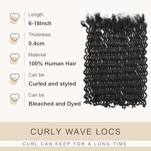 DAIXI Curly Wave Loc Extensions Human Hair, 100% Real Human Hair Dreadlock Extensions for Man/Women Handmade Permanent Dread Extensions Can Be Dyed Bleached Twisted (0.4cm, 1B, 8 Inch 20 Strands)