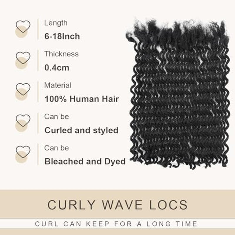 DAIXI Curly Wave Loc Extensions Human Hair, 100% Real Human Hair Dreadlock Extensions for Man/Women Handmade Permanent Dread Extensions Can Be Dyed Bleached Twisted (0.4cm, 1B, 12 Inch 30 Strands)