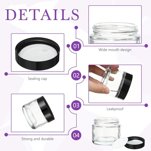 50 Pcs 2 oz Clear Glass Jars with Black Lids Leakproof Round Airtight Jars Empty Cosmetic Jars with Inner Liners Lid for Candle Making Storing Lotions Spice Powder Liquid Sample Makeup (Black,clear)