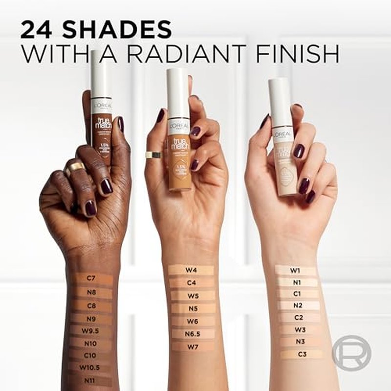 L'Oreal Paris True Match Radiant Serum Concealer, Brightening Under Eye Concealer Make Up with 1.5% Hyaluronic Acid and Caffeine, W9.5, 0.33 Oz