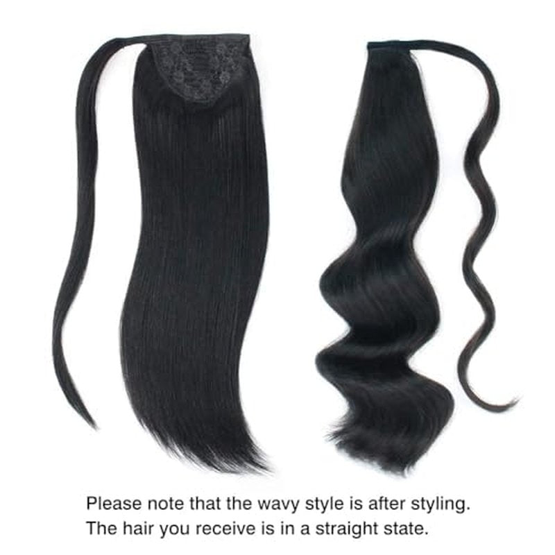 ABH AMAZINGBEAUTY HAIR Ponytail Hair Extensions for Women Remy Human Hair Jet Black Color #1 Wrap in Easy to Use 80 Gram 16 Inch