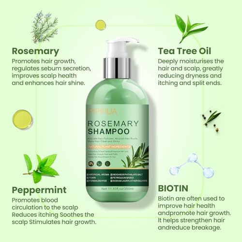 Rosemary Shampoo for Hair Growth: Thickening & Regrowth Formula for Women & Men - Rosemary Mint Strengthening Shampoo with Tea Tree Oil Biotin for Thinning & Loss Hair & Dry Damaged Care