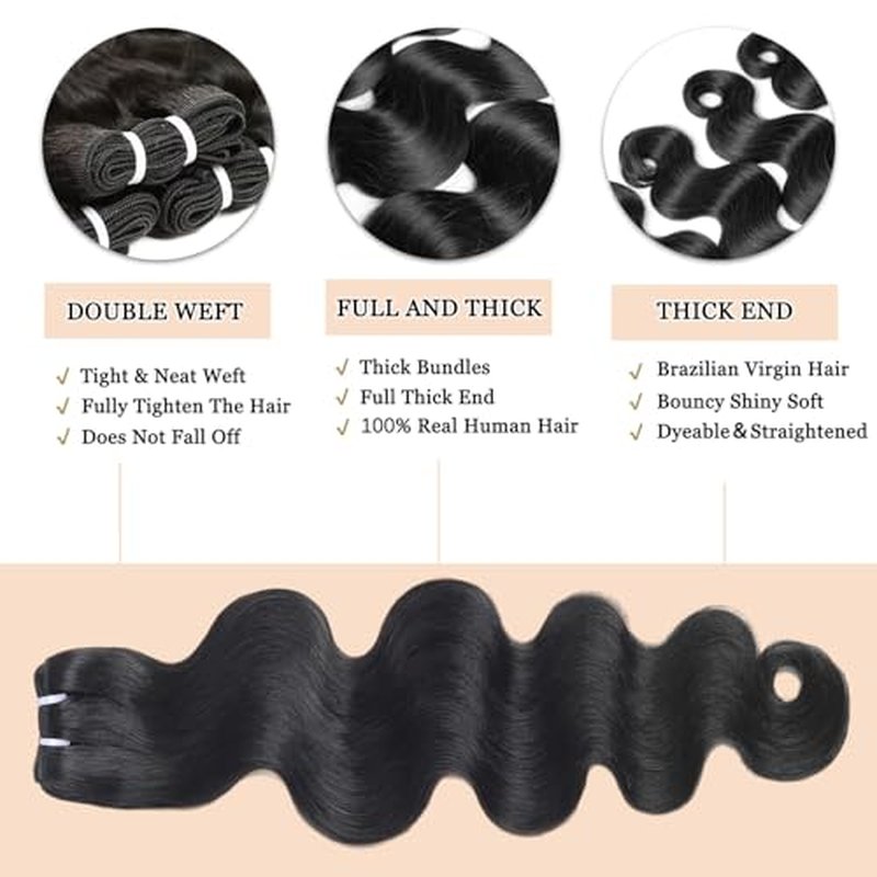 Body Wave Bundles Human Hair 20 22 24 Inch 12A 4 Bundles 100% Unprocessed Brazilian Virgin Remy Hair Body Wave Human Hair Bundles Hair Extensions Natural Color