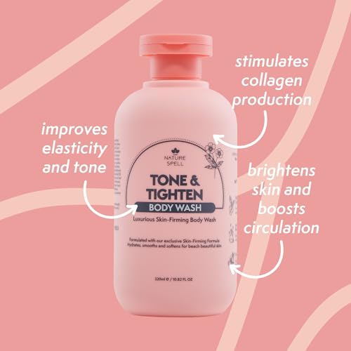 Nature Spell Tone & Tightening Body Wash, Firming Shower Gel for Skin Elasticity, Infused with Hyaluronic Acid, Plant Collagen and Ginseng, for All Skin Types, No SLS, Vegan, 10.8 fl oz