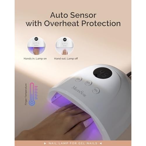 MelodySusie Compact Advanced UV LED Nail Lamp, P-Plus30F Nail Dryer with 3 Timers & Smart Sensor Cures All Gels, Especially Rhinestone Glue, Solid & Liner Gel Polishes for Advanced DIY at Home-White
