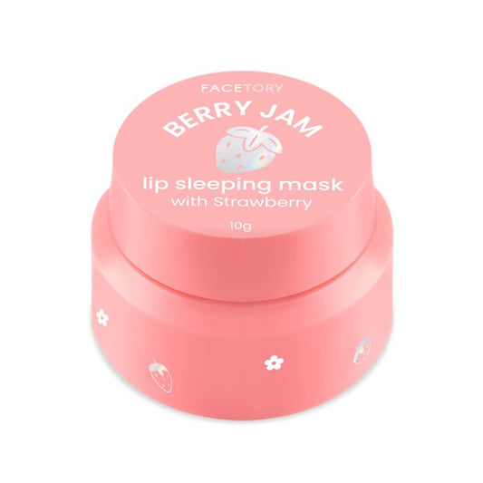 FaceTory Berry Jam Lip Sleeping Mask with Strawberry Fruit Extract and Shea Butter - for Softer Lips, for Dry, Cracked, and Chapped Lips, Moisturizing, Protecting, Nourishing - 10g