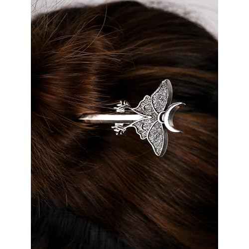 HAQUIL Luna Moth Crescent Moon Hair Clip for Women and Men - Fashion Punk Gothic Hairpin with Moonphase Moth Design, Nickel-free Metal Alloy, Unique Gifts for Jewelry Lovers