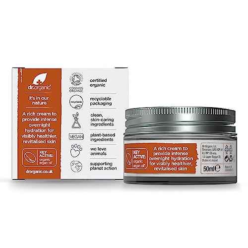 Dr. Organic Moroccan Argan Oil Night Cream | Nourishing Overnight Therapy Cream, For Normal to Dry Skin, Vegan, Natural, Certified Organic, Paraben & SLS-Free, 50 mL/ 1.7 fl oz