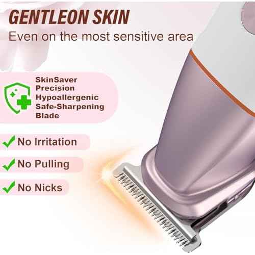 Bikini Trimmer for Women and Men,5-in-1 Wet/Dry Body Hair Trimmer,Gentle Hair Removal Shaver for Full Body Groomer,Electric Razor Shaver with USB Charge Dock-No Nick, No Cut, No Razor Burn,Pink