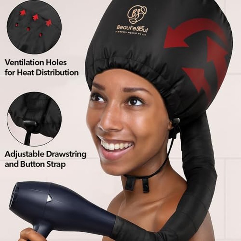 BEAUT'E SEOUL Bonnet Hair Dryer Attachment ? Large Soft Hood for Handheld Blow Dryers, Deep Conditioning Cap for Natural Curly Hair, Quick Drying & Hair Treatment