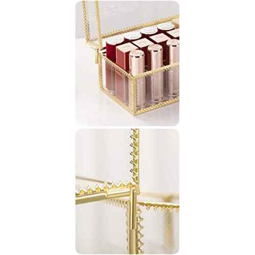 FSyueyun Glass Lipstick Organizer Holder with 24 Slot, Dust Free Vanity Lip Gloss Lipstick Eye Liner Makeup Display Cases Decoration for Dresser Countertop