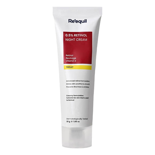 Re'equil 0.5% Retinol Night Cream | Makes Skin Youthful & Smooth | Prevents Fine Lines & Wrinkles | Unisex | All Skin Types | 30g