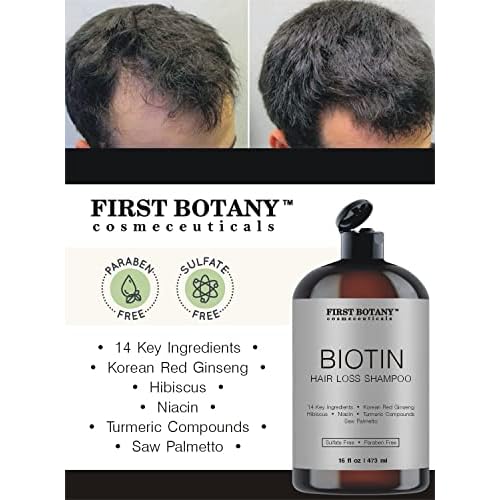 First Botany Cosmeceuticals, Hair Regrowth and Anti Hair Loss Shampoo 16 fl oz, with DHT blockers- Daily Hydrating, Detoxifying, Volumizing Shampoo For Men and Women