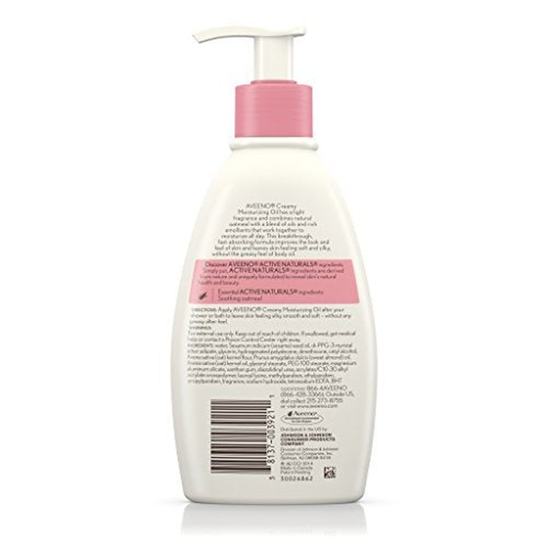 Aveeno Creamy Oil Daily Body Moisturizer, Non-Greasy & Lightly Scented Body Moisturizer with Oat & Almond Oil Nourishes Dry Skin with 24 Hours of Moisture, Non-Comedogenic, 12 fl. oz