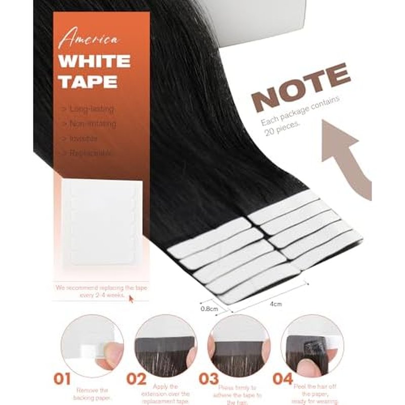 Sunny Hair Tape in Hair Extensions Human Hair 26inch Hair Extensions Real Human Hair Tape in Extensions for Women Jet Black Invisible Remy Hair Natural Straight Skin Weft Double Sided Tapes 20Pcs 50g
